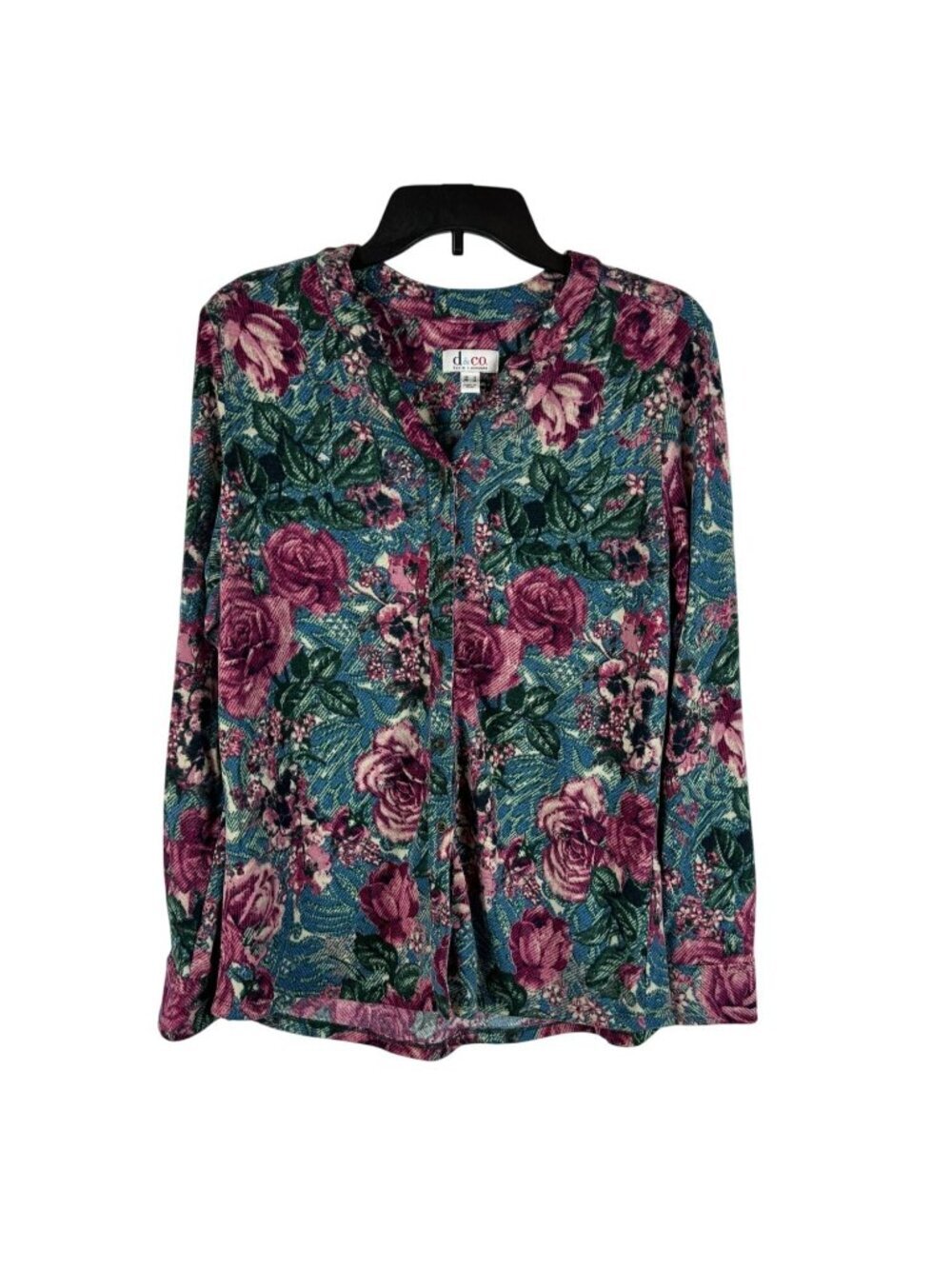 D&Co Womens Floral Long Sleeve Stretch Button-Down Shirt Blouse Size‎ M